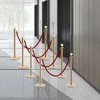8 PCS Gold Stanchion Posts Queue, Crowd Control Stanchion with 5 Feet Velvet Ropes, Red Carpet Safety Barrier for Party Supplies