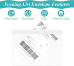 100 Pack 7.5" x 5.5" Clear Self-Adhesive Top Loading Packing List/Shipping Label Envelopes Pouches