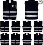 Black Safety Vests 10 Pack - Reflective High Visibility Construction ANSI Class 2 Work Vests for Men,Woman,Hi Vis Mesh and Neon Silver Strip