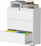 3 Drawer Lateral File Cabinet with Lock, Metal File Cabinets for Home Office, Steel Heavy-Duty Filing Storage Cabinet for Letters/Legal/A4 (Require Assembly, White)