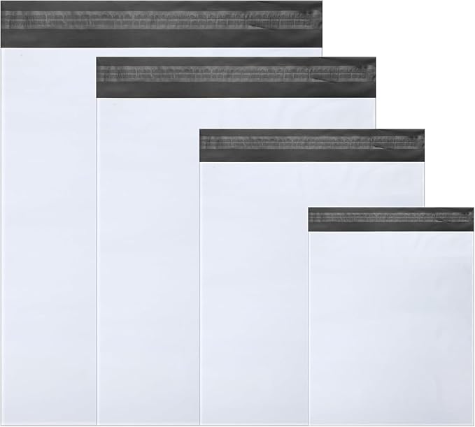 Outus 120 Pcs Poly Mailer Envelope 4 Sizes Shipping Bags Self Adhesive Clasp Envelope Self Adhesive Tear Proof Mailing Covers (8 x 12 In, 10 x 14 In, 13 x 18 In, 15 x 20 in,White and Black)