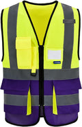 SMALL High Visibility Safety Vest with ZIPPER Yellow&Purple