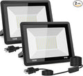 2-Pack 100W LED Flood Light Outdoor, 10000LM Bright Plug-in Flood Lights with Switch, IP66 Waterproof Exterior Security Lights, LED Work Light for Garage, Yard, Garden, Playground, Stadium, Arena