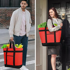 2Pk Insulated Reusable Tote Bag for Grocery Shopping for Women, Pizza/Food Delivery Bag to Keep Food Cold/Hot for Professional Catering, Cooler bags for Travel/Beach/Picnic, Red