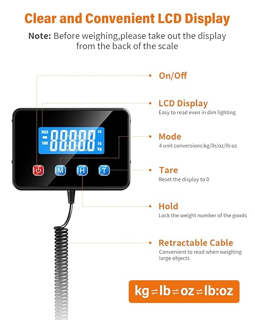 Shipping Scale 0.5oz-440lb High Accuracy Postal Digital Weight Luggage Scale for Packages Warehouse Home Small Business Pet Food Mail