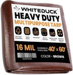 WHITEDUCK Super Heavy Duty Poly Tarp Cover 16 Mil & 10 Mil with Grommets and Reinforced Edges (Brown, White & Silver Black) (Brown- 16 Mil, 40' x 60')