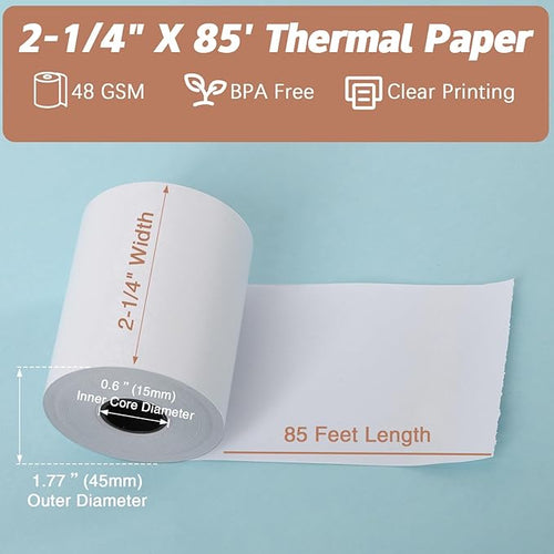 (5 Rolls) 2 1/4 x 85 Thermal Receipt Paper Rolls, POS Cash Register Paper Rolls, BPA Free 2.25x85ft Long Per Thermal Paper Receipt
