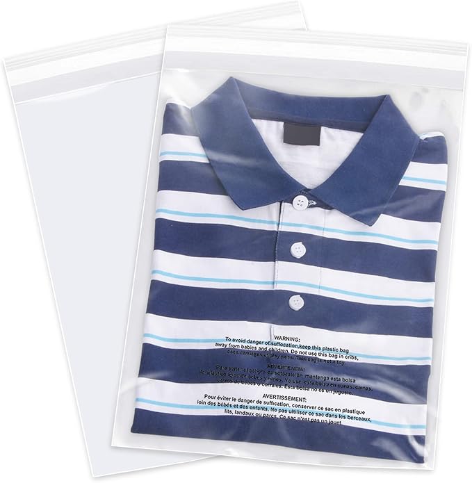 iMailer - 200 Count - 14" x 20" Clear Plastic Poly Bags with Suffocation Warning Self Seal 1.6 Mil for Clothing, T-Shirts, Pants-Resealable Adhesive,Not Strong