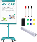 TSJ OFFICE Mobile Whiteboard Magnetic - 40 x 26 Inches Dry Erase Board on Wheel with Stand Flipchart Easel Height Adjustable,Blue