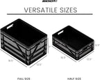 SIDIO Crate Basic Pack - 2 Full-Size & 1 Half-Size Heavy Duty Stackable Storage Bins, Totes and Containers with Dividers - Durable Plastic Organizer for Home, Office, Garage, and Outdoor Use, Black