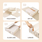 4Pack Linen Sheet Organizers and Storage - King/Queen Size Sheet Storage Organizer with Window, Foldable & Dustproof Sheet Organizer for Linen Closet for Summer Blankets & Sheet Sets,Off-white