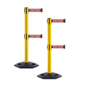 Crowd Control Warehouse CCW Set of 2 Retractable Dual Belt Stanchion Safety Barrier, Heavy-Duty Rubber Base Yellow Post, WBB-200D (9 Foot Belt, Red with"Caution - Do Not Enter" White Letters Belt)