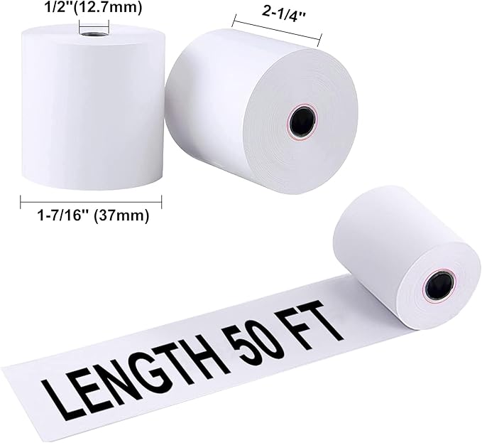 2-1/4'' x 50' (10 Rolls) Thermal Receipt Paper, Fits 58mm Thermal POS Printers, Premium Quality, Biodegradable