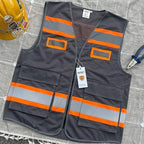 TCCFCCT Mesh Reflective Safety Vest with Pockets High Visibility Vest for Men Women, Work Vest with Fluorescent Orange Extend Edge, Meets ANSI/ISEA Standards, Grey, 2XL