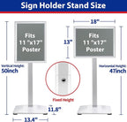 Pedestal Sign Holder 11x17inch Adjustable Floor Stand With Heavy Base & Snap Frame Display for Indoor Outdoor Business Store Poster (Silver)