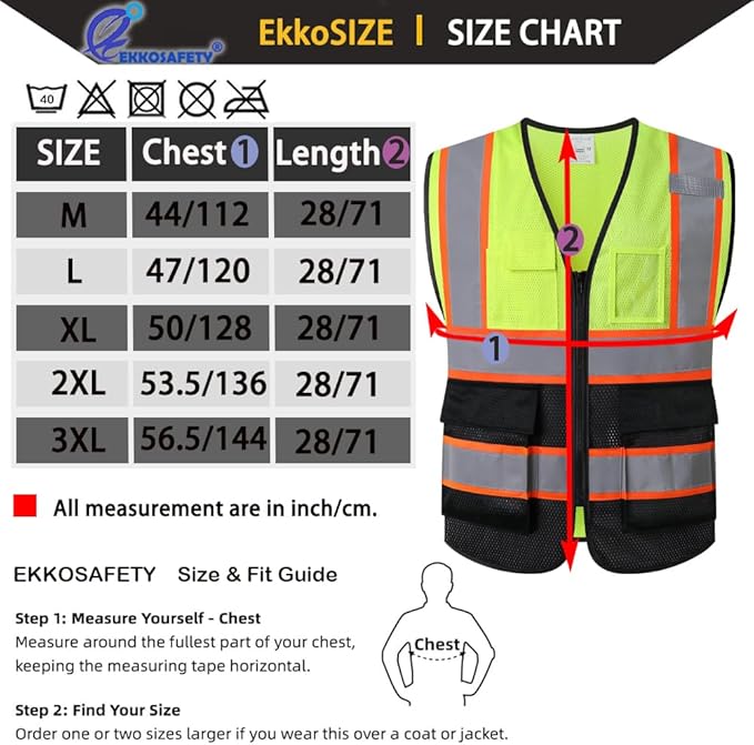 Reflective Mesh Safety Vest for Men Women with 5 Pockets and Zipper Front High Visibility Mesh Vest Hi Vis Construction Work Vest,Meets ANSI/ISEA Standards(EK175-Yellowblack-3XL)