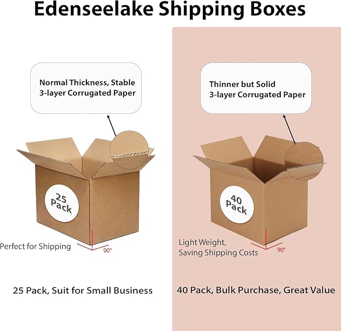 EdenseeLake 40 Pack 9x6x3 inches Shipping Boxes Small Cardboard Boxes for Packing, Moving, Mailing, Brown