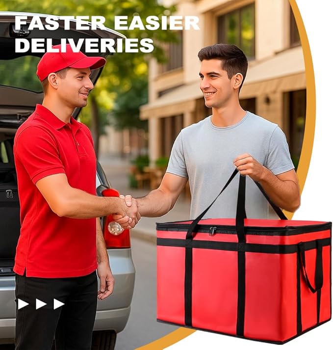 2PK Insulated Food Delivery Bag with Baseboard — Reusable Thermal Cooler Grocery Bags for Catering & Delivery, Pizza Carrier for Events, Large Capacity Bag Keeps Food Hot/Cold for Travel, Commercial