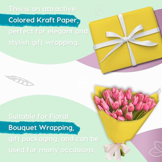 PerkHomy 24" x 1,440" (120') Lemon Yellow Kraft Paper Roll for Craft Bulletin Board Paper Art Table Covering Crafting Gift Wrapping Bouquet Packing Parcel 80GSM 55LB (Lemon Yellow, 24" x 120')