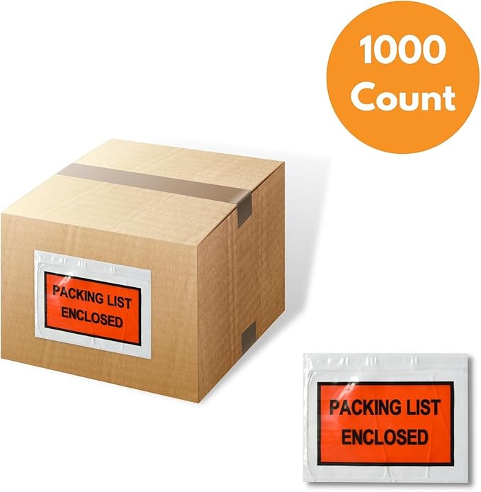 Packing List Enclosed Shipping Envelope 5.5"x10" Full Face Pouches Adhesive Bags Case of 1000