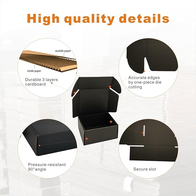 100 Pack 4x4x2'' Small Shipping Boxes, Corrugated Cardboard Mailers for Business, Black (CM442B-100)