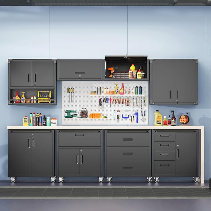 Metal Wall Cabinet with Up-flip Door, Lockable Steel Wall Mounted Storage Cabinet, Floating Tool Cabinet for Garage, Workshop, Warehouse, Kitchen, Bathroom, Assembly Required (Black 13.58"H)