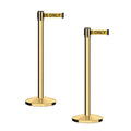 CCW Series RBB-100 - Set of 2 Stanchion Retractable Belt Barriers (7.5 Foot Belt, Yellow with"Authorized Access ONLY" Black Letters Belt with Polished Brass Post)