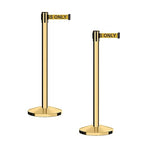 CCW Series RBB-100 - Set of 2 Stanchion Retractable Belt Barriers (9 Foot Belt, Yellow with"Authorized Access ONLY" Black Letters Belt with Polished Brass Post)