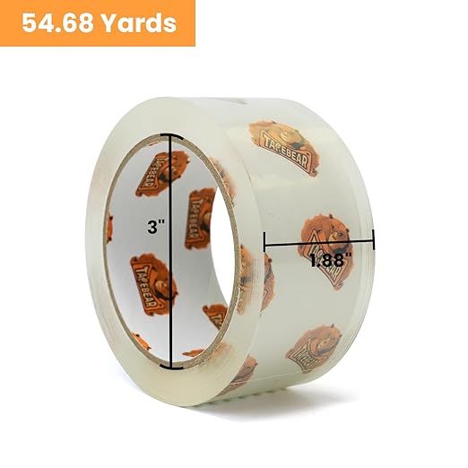 TAPEBEAR Storage Packaging Tape 12 Rolls, Super Clear 2.7mil x 1.88" x 55 Yards Packing Tape Heavy Duty Tape Refills, Transparent, Long Lasting for Storage and Packing, 660 Total Yards