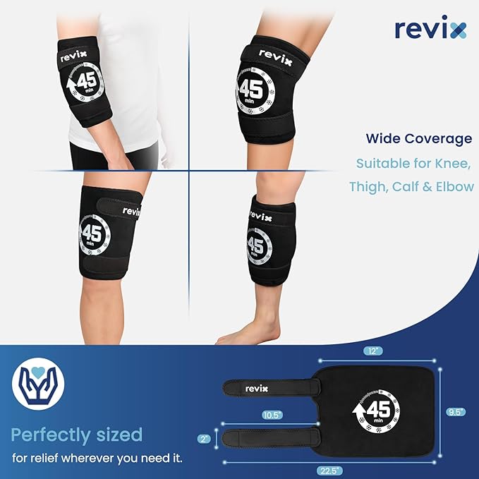 REVIX Knee Ice Pack Wrap, 45-Minute Long-Lasting Ice Pack for Knees with Ice Grid Gel Design, Reusable Gel Ice Wrap, Cold Therapy to Soothe Discomfort in the Thighs, Elbows, Calves & Legs (12" × 9.5")