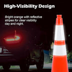 4 Pack 28 Inch Orange PVC Traffic Cones Black Base Stable Flexible, Road Safety Construction Zone Crowd Control Parking Safety Markers (4, Orange, 28 Inch)