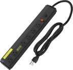 CCCEI Heavy Duty Power Strip Surge Protector 20 Amp, High Amp Industrial Shop Garage Metal Multiple Outlets, 12 FT 12 Gauge 5-15P Extension Cord 6 Outlet 6-20R T-Slot 20a for Appliance, Black.