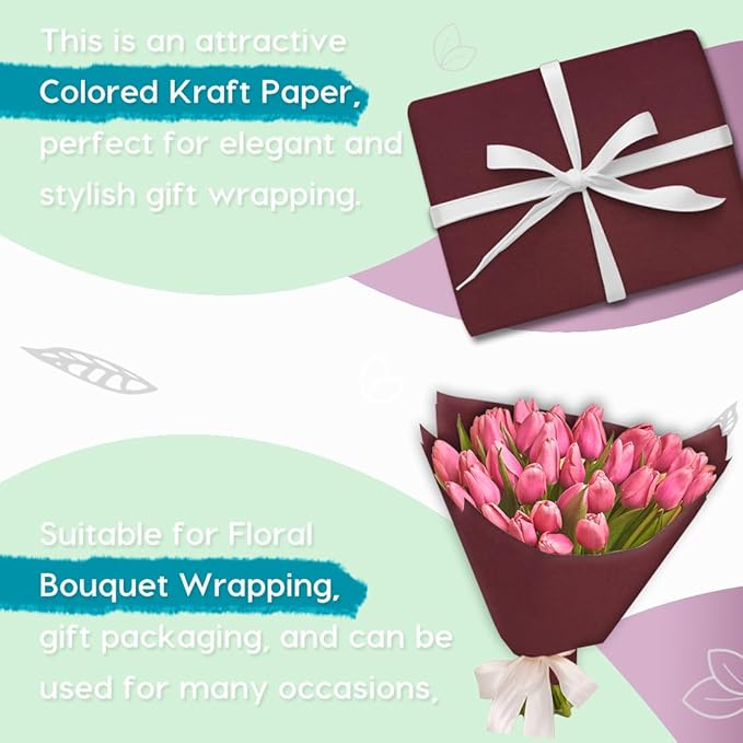 PerkHomy 24" x 2,400" (200') Wine Red Kraft Paper Roll for Craft Bulletin Board Paper Art Table Covering Crafting Gift Wrapping Bouquet Packing Parcel 80GSM 55LB (Wine Red, 24" x 200')