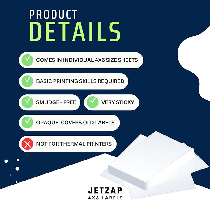 JETZAP Pre-Cut 4x6 Shipping Labels | Work on Most Inkjet and Laser Printers | Just Load & Print | USPS UPS FedEx for Home Printers | 500 Pack