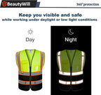 BeautyWill 10 Pack Custom Safety Vest Customized Logo Mesh Vest Class2 High Visibility Reflective Vest with Pockets Workwear（Yellow Black，M ）