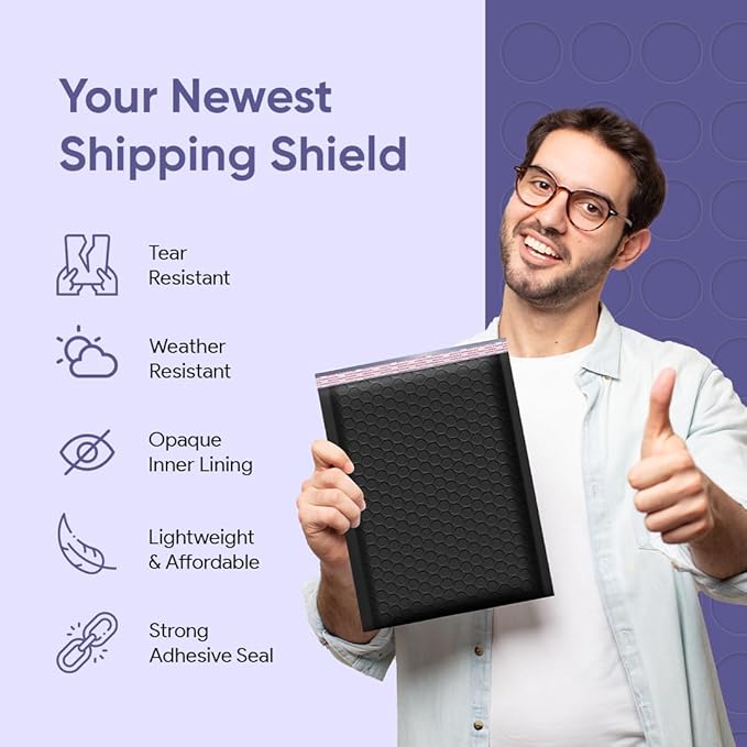 Black Small Poly Bubble Mailers 6x10 inch #0 | Self Seal Padded Envelopes | Cushioned Bubble Mailer | Usable Size 6x9 | WaterProof | Lightweight mailing Shipping Bags | 250 Pack Bulk