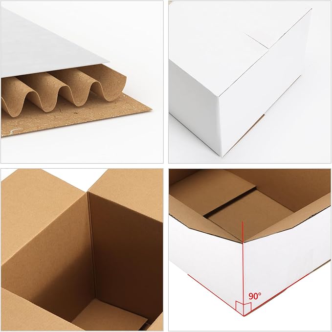 CRUGLA 12x9x6 White Shipping Boxes Set of 15, White Corrugated Cardboard Boxes for Small Business Shipping Mailing Packing