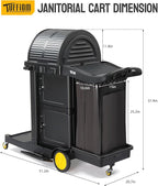 TUFFIOM Janitorial Cart with Key-Locking Cabinet, 3-Shelf Commercial Cleaning Cart with Wheels, Housekeeping Caddy with Locker, Black, Great for Hotel, Stores, Schools, and Business