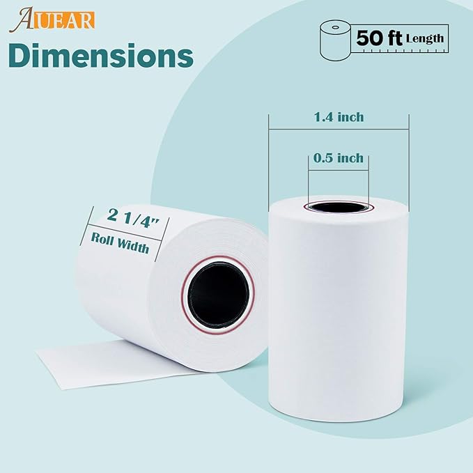 AUEAR, Thermal Cash Register POS Paper Rolls, 2 1/4" x 50' - BPA Free (200 Pack)