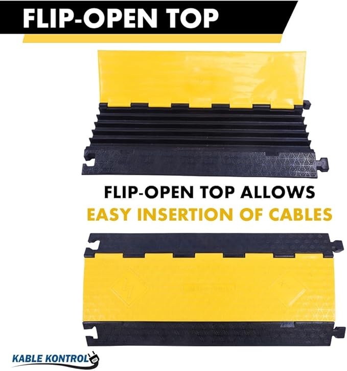 Kable Kontrol Atlas Cable Protector Wire Ramp - 5 Channel – 1 Pc - 35” Long Black & Yellow - 24000 Lbs Load Capacity - Rubber Speed Bump Wire Protector Cord Cover - CP9975