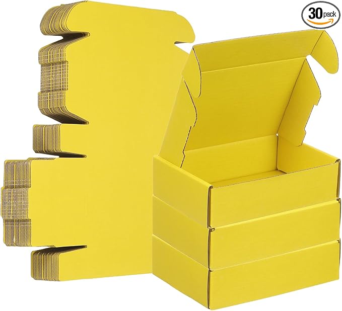PATIKIL 6 x 4 x 1.6 Inch Shipping Boxes, 30 Pack Color Corrugated Cardboard Box Cute Carton Boxes Literature Mailer for Mailing Packaging Small Business Gift Storage, Yellow