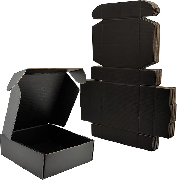 Small Black Shipping Boxes for Small Business Pack of 25-8x8x4 inches Cardboard Corrugated Mailer Boxes for Shipping Packaging Craft Gifts Giving Products