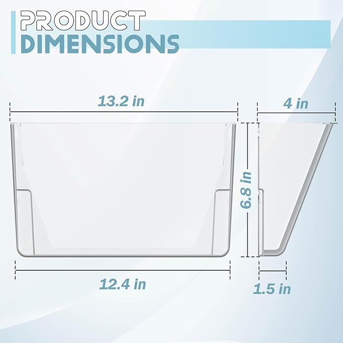Clear Acrylic Single Pocket, Plastic Hanging Wall Mount File Holder for Office Home (Clear, 8 Pack)