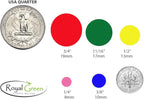 Royal Green Circle Sticker Rolls 25mm in 4 Neon Colors: Green, Pink, Red, Yellow 1 Inch (25mm) Self Adhesive Label Dots - 2400 Pack