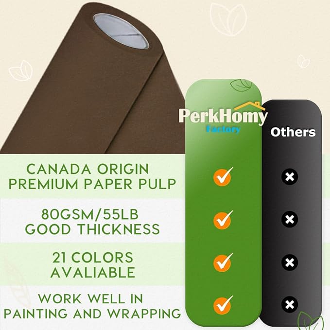 PerkHomy 36" x 1,440" (120') Coffee Kraft Paper Roll for Craft Bulletin Board Paper Art Table Covering Crafting Gift Wrapping Bouquet Packing Parcel 80GSM 55LB (Coffee, 36" x 120')