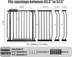 Extra Wide Baby Gate, 52.7-57.5 Inch, Large Walk Through, Black Metal, Pressure Mounted, Long Safety Dog Gate for House Doorways & Stairs