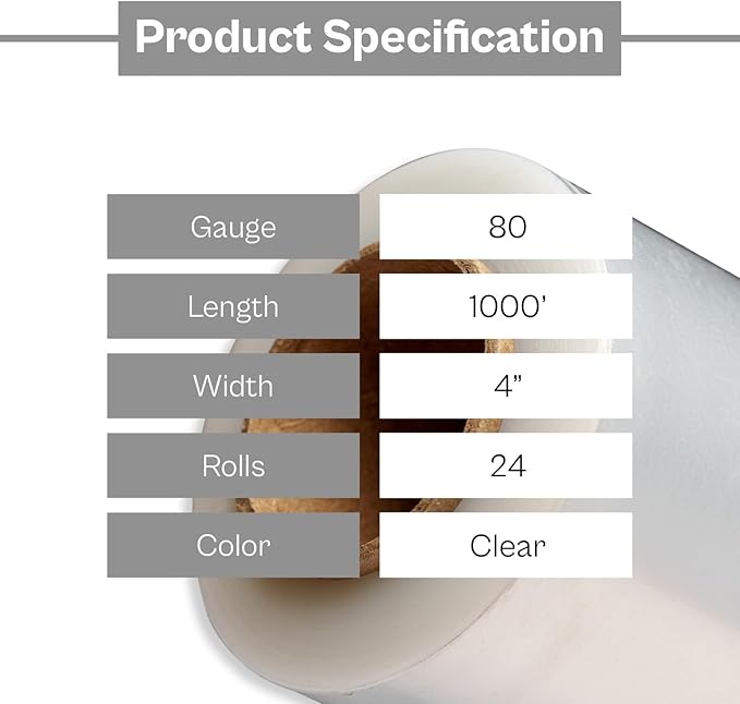 PSBM 24 Rolls 4 Inch x 1000 Feet 80 Gauge Mini Stretch Film/Wrap with Plastic Handle, Heavy Duty Industrial Strength Clear Shrink Plastic Wrap for Moving, Packing, Shipping, Bundling & Storage