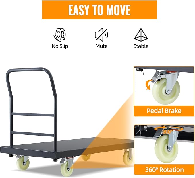 Extra Large Platform Truck Cart, 47 X 24 Dollies Cart, Heavy Duty Push Cart Dollies with 2500 LBS Capacity, Foldable Flat Cart Hand Trucks with 5" Swivel Wheels