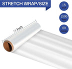 Stretch Film 18 Inch x 1500FT, Shrink Wrap Roll 80 Gauge, 800% Industrial Plastic Wrap for Moving, Heavy Duty Pallet Wrap for Packing, Shipping, Furniture & Luggage (4 Roll Clear)