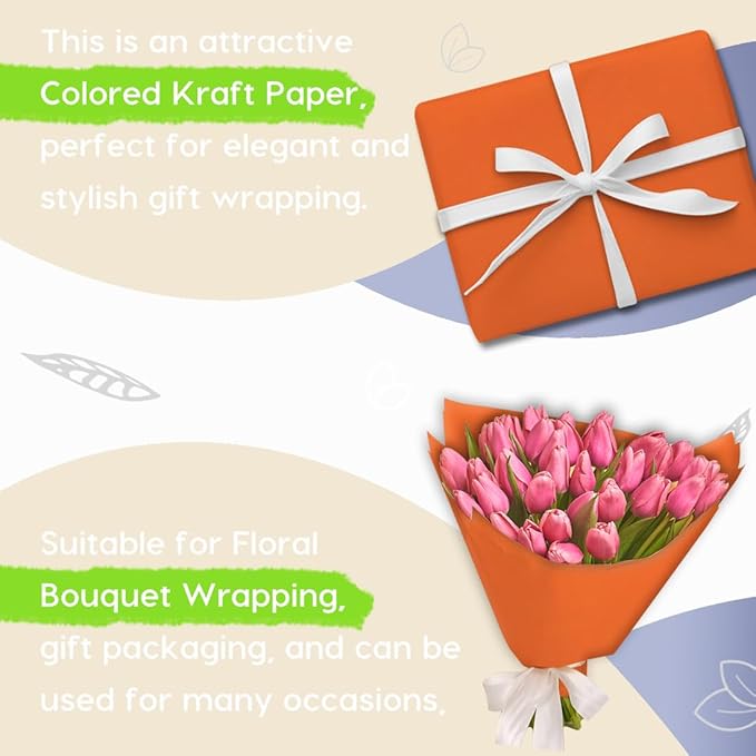 PerkHomy 36" x 1,440" (120') OrangeRed Kraft Paper Roll for Craft Bulletin Board Paper Art Table Covering Crafting Gift Wrapping Bouquet Packing Parcel 80GSM 55LB (OrangeRed, 36" x 120')